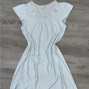 Vintage Miss Elaine Blue Nightgown‎ S Lace Trim Butterfly Embroidery Cottagecore